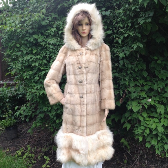 Hooded Real Mink and Fox Fur Princess Long Coat - Picture 11 of 11